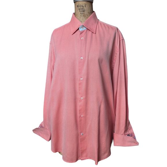 Robert Graham Me's Long Sleeves Button Up Shirt Size XL Flip Cuffs 100% Cotton